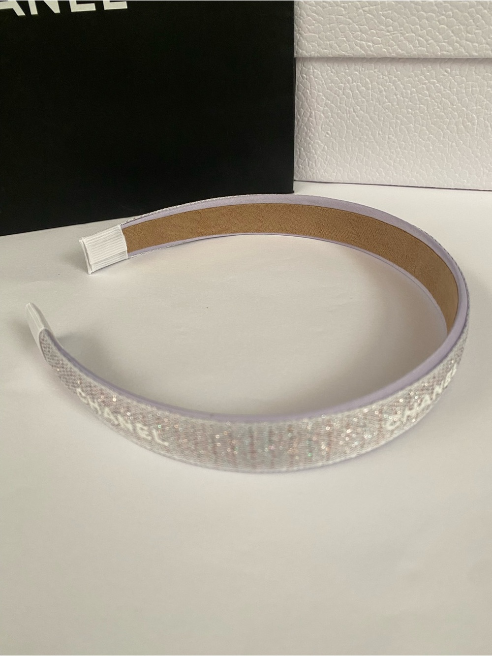 Chanel Ribbon Silver Tweed Metallic Lavender Headband - Picture 2 of 6